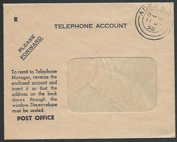 ADEN 1959 Official PO Telephone a/c cover - ADEN GPO cds...................58927