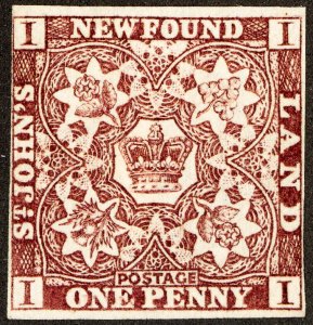 Newfoundland Stamps # 1 Unused VF Scott Value $125.00