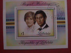 LIBERIA:  1982-ROYAL WEDDING PRINCESS DIANA-S/S-CTO-NH-SHEET LAST ONE. CTO SHEET