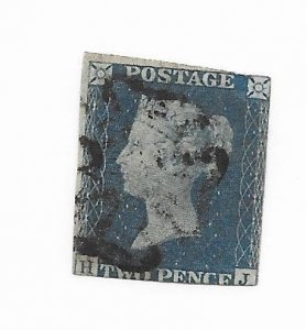 Great Britain #2 Faults Black Maltese Cross Used - Stamp - CAT $875