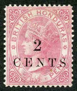 British Honduras SG25 2c on 6d Rose Perf 14 M/Mint (hinge remainder)