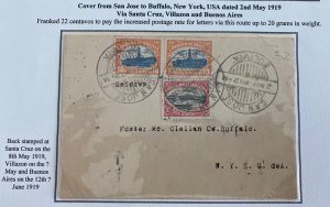 1919 San Jose Bolivia Cover To New York Usa Via Buenos Aires