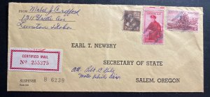 1955 Lewiston ID Usa Certified Mail Cover To Secretary Of State Salem Oregon