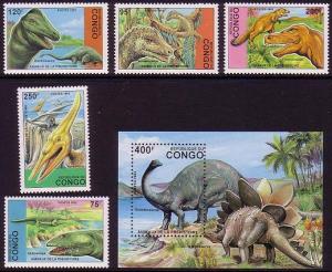 Congo Dinosaurs 5v+MS MI#1398-1402+Block 124