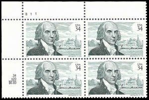 SCOTT  3545  MADISON  34¢  PLATE BLOCK  MNH  SHERWOOD STAMP