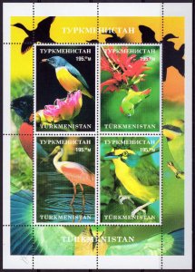 Turkmenistan 1998 Birds-Flowers Sheetlet (4) Perforated MNH
