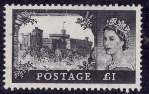 Great Britain-SC#312-unused Hinged 1 pound black 1955-castle