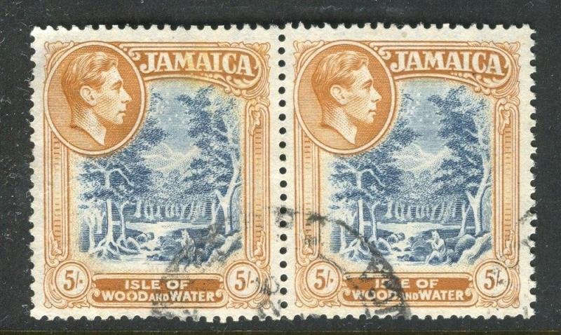 JAMAICA;    1938 early GVI issue fine used 5s. Pair, Shade