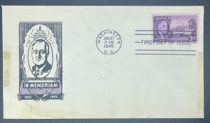 Scott 932  FDC  Franklin D Roosevelt, The White House   IOOR Cachet