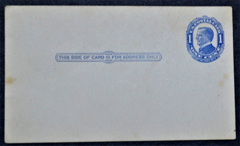 1910 US Sc. #UX22 postal card, mint, fair shape with toning, discoloration 