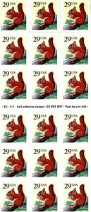 Red Squirrel Pane of Eighteen 29 Cent Postage Stamps Scott 2489