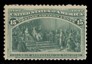 United States, 1893 Columbian Issue #238 Cat$200, 1893 15c dark green, hinge ...