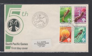 Papua New Guinea #419-22 (1975 Pacific Games set) addressed cachet FDC