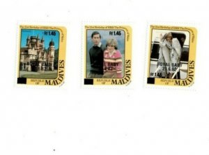 Maldives 1984 - Royal Baby Overprint - Set of 3 Stamps - Scott #1053-5 - MNH