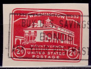 United States Postage, 1932, Mount Vernon, 2c, sc#U525, used
