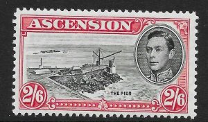 ASCENSION SG45ca 1944 2/6 BLACK & DEEP CARMINE p13 DAVIT FLAW MTD MINT