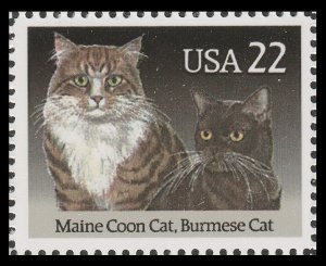 US 2374 American Cats Maine Coon & Burmese 22c single (1 stamp) MNH 1988