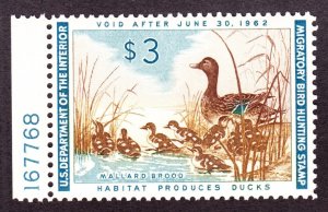 US RW28 $3 Duck Hunting Mint Plate # Single XF OG NH SCV $110