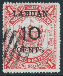 Labuan, Sc #59, 10c on $1, Used