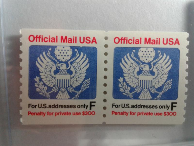 SCOTT # O144  RATE F COIL STRIP OF 2 OFFICIAL MAIL USA MINT NEVER HINGED