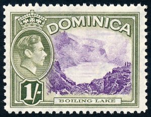 Dominica 1938 1s Violet & Olive-Green, Boiling Lake SG106 MH