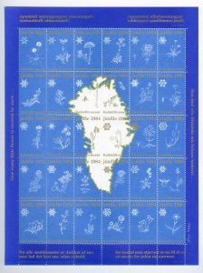 Greenland. 1984 Christmas Seal  Mnh Sheet. 1 Side Perf. Map Greenland. Flowers