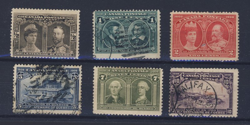 6x Canada 1908 Quebec Stamps #96 to #101 Guide Value = $200.00