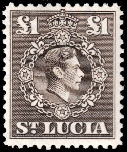 St Lucia #126  Unused MLH - £1 sepia KGVI (1946)