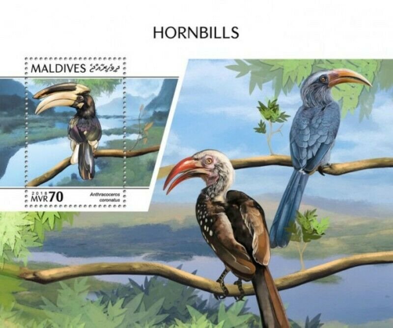 Maldives - 2018 Hornbills on Stamps - Stamp Souvenir Sheet MLD181008b