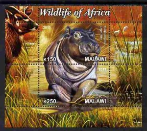 MALAWI - 2011 - Wildlife of Africa #3 Hippos - Perf 2v Sheet - MNH-Private Issue