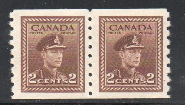 Canada Sc  264 1942 2 c G VI war issue coil stamp pair mint NH