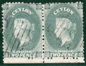 CEYLON QV PENCE ISSUE Classic SG.50 2d Grey-Green WMK DISPLACED No Crown! SBB52