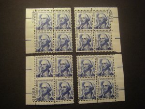 Scott 1283a, 5c George Washington, PB4 #28369 x4, Matched Set, MNH Prominent