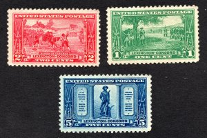 US 1925 Lexington-Concord Stamp Set #617-619 MNH CV $36