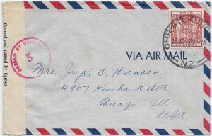 Christchurch, New Zealand to Chicago, IL 1940 Trans-Pac A/M, NZ Censor (C5574)