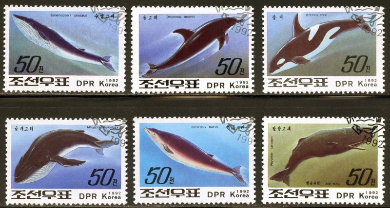 DPRK Scott 3152-57 UVFNHOG(CTO) - 1992 Whales and Dolphins Set - SCV $2.75