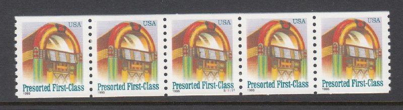 USA PNC- SC# 2912 JUKE BOX 25c PRESORTED FIRST CLASS PL# S111111 W. A. MNH PNC5