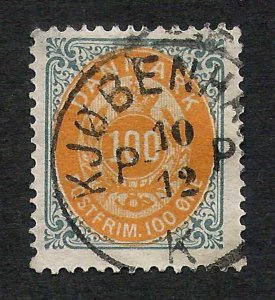 Denmark 1877 100o Oval #34 Yellow Orange / Greenish Gray Facit 37b Good Used