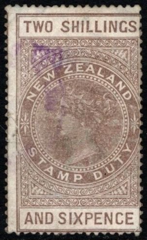 1882 New Zealand Revenue 2 Shillings 6 Pence Queen Victoria Stamp Duty Used