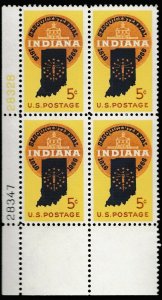 1966 Indiana Statehood Plate Block Of 4 5c Stamps, Sc# 1308, MNH, OG