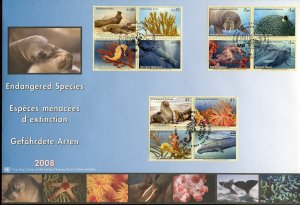 UNITED NATIONS 2008 ENDANGERED SPECIES STAMPS  ON ONE TRIPLE CANCELED FDC