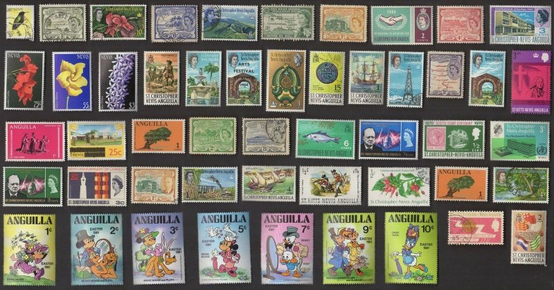 50 ST. KITTS, NEVIS & ANGUILLA  All Different Stamps (C80)