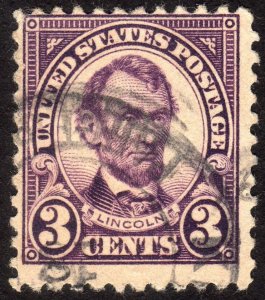 1923, US 3c, Abraham Lincoln, Used, Sc 555