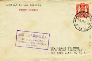 New Zealand 4/- Coat of Arms Postal-Fiscal 1940 Auckland, F.M.B. Pan Am First...