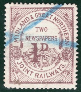 GB M&GNJR RAILWAY Newspaper Stamp 1d Used{samwells-covers}WHB12