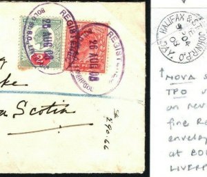 GB Cover Registered CANADA RAILWAY *Halifax & St.John RPO*Nova Scotia 1908 R196a