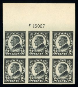 US Stamp #611 Warren G Harding 2c - Plate Block of 6 - MLH - CV $70.00