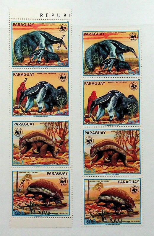 PARAGUAY Sc 2252 NH ISSUE OF 1988 - REGULAR & MUESTRA STRIPS - WWF - ANIMALS