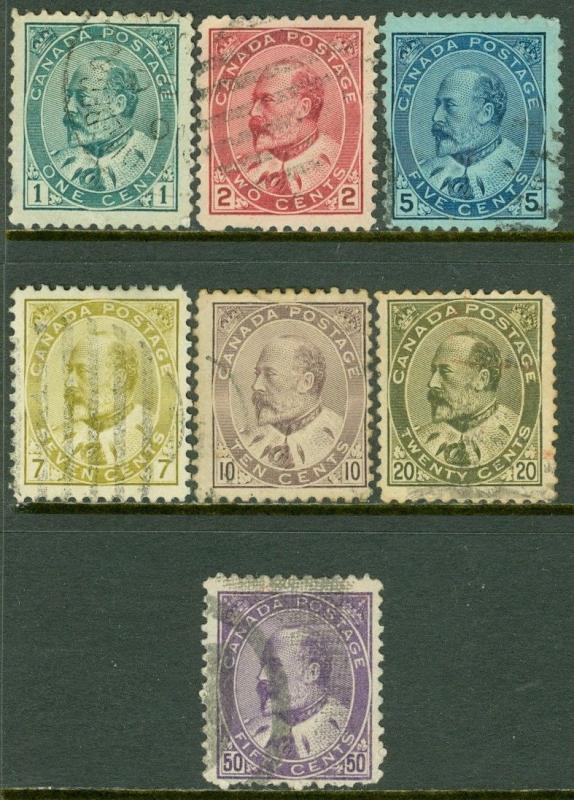 EDW1949SELL : CANADA 1903-08 Scott #89-95 Complete set. Used. Catalog $252.00.