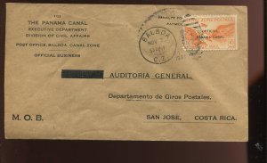 Canal Zone CO2 Airpost Official Used on OB Penalty Cover to Costa Rica CZ MOB16